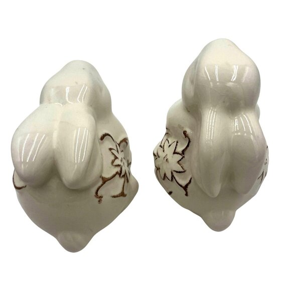 Ceramic Bunny Figurines Set Of 2 Floral Design For Home Decor - Picture 3 of 5